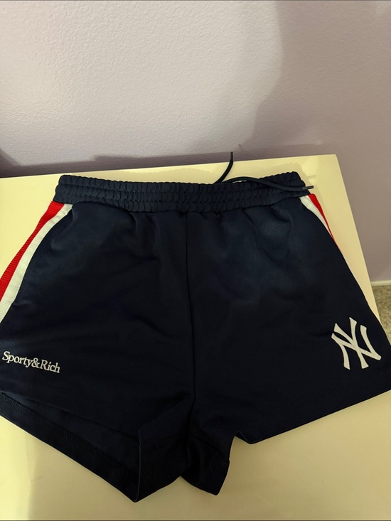 Sporty & Rich Pants - Sporty & Rich Navy Shorts with Red and White Side Stripes